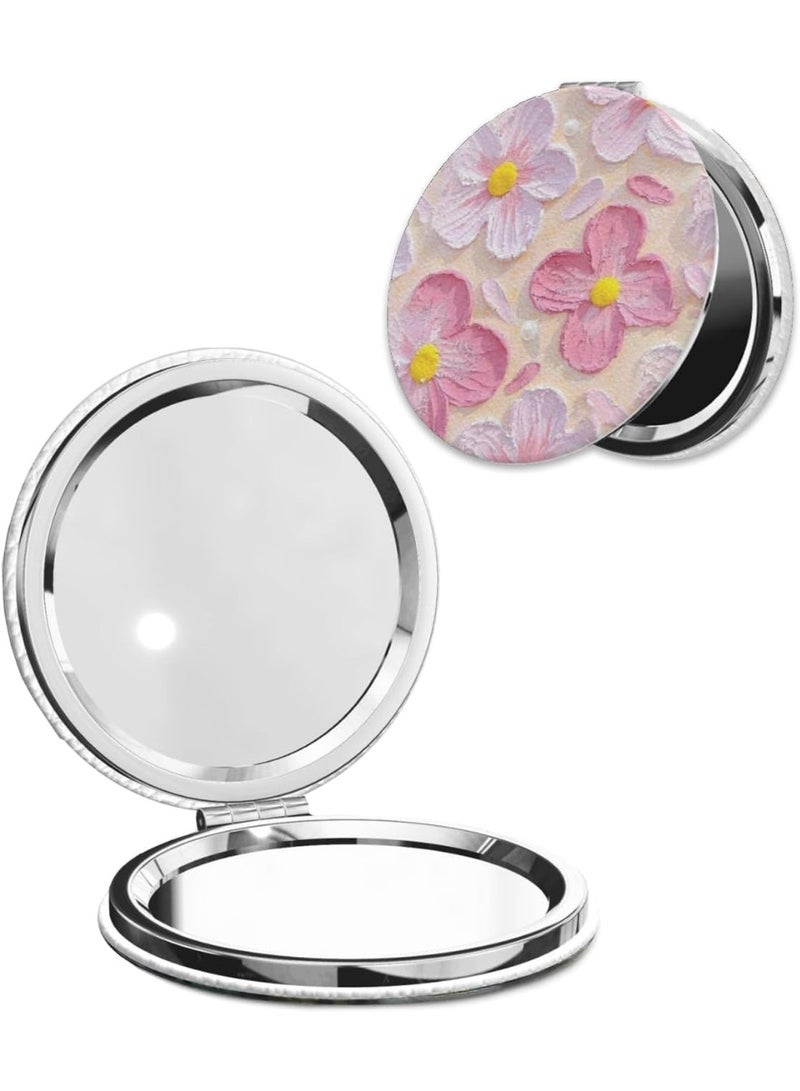 مرآة جيب صغيرة الحجم من الجلد الصناعي - مرآة تجميل مكبرة 1x/2x للنساء والرجال، مثالية للسفر ورحلات العمل - لون وشكل عشوائيان - Image 1